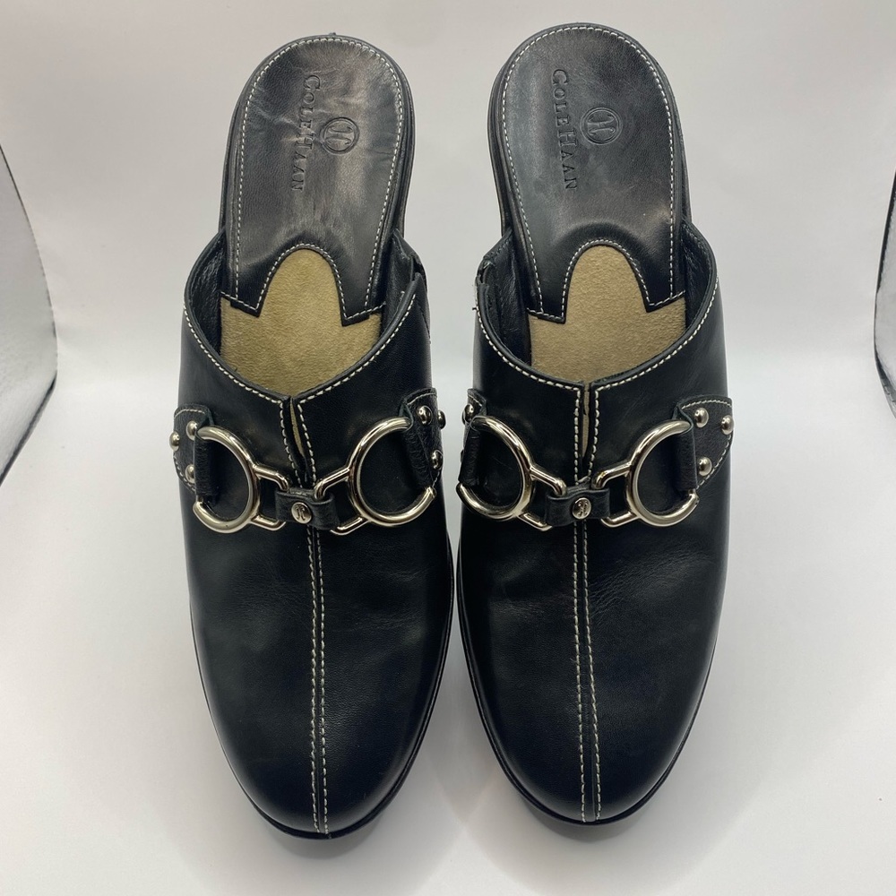 Cole Haan Black Leather Slip On Wedge Clogs Mules Womens Size 7 AA